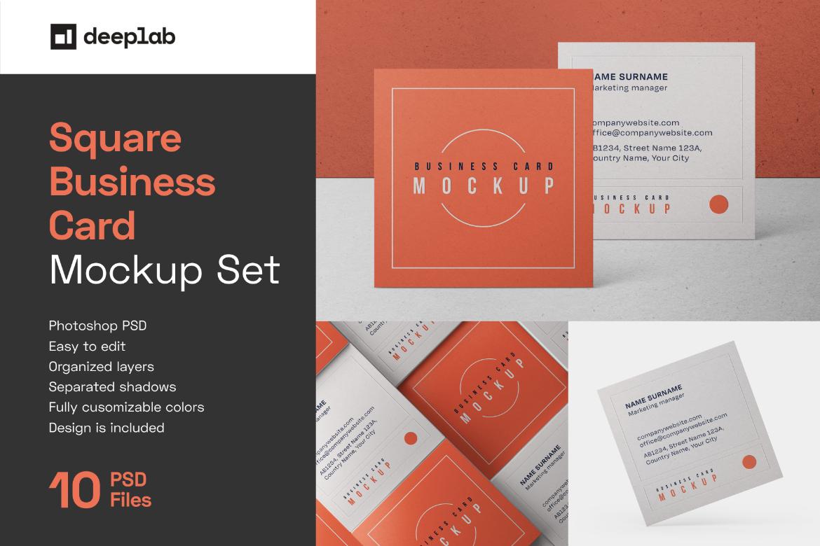 Square Business Card Mockup Set