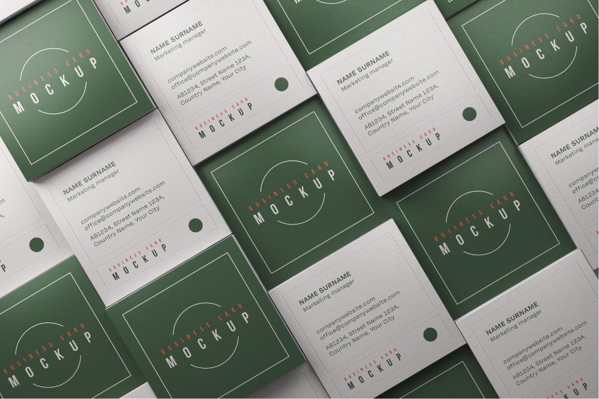 Square Business Card Mockup Set
