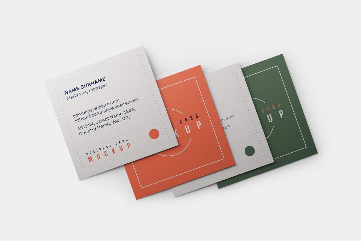 Square Business Card Mockup Set