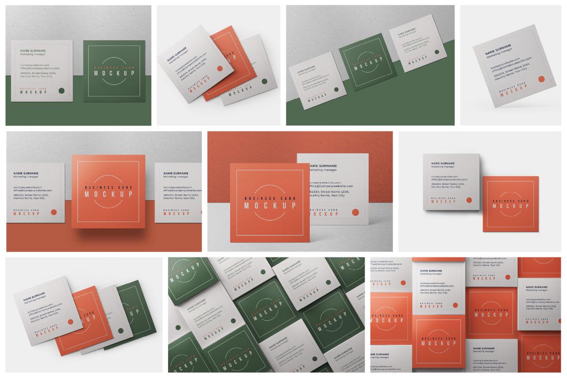 Square Business Card Mockup Set