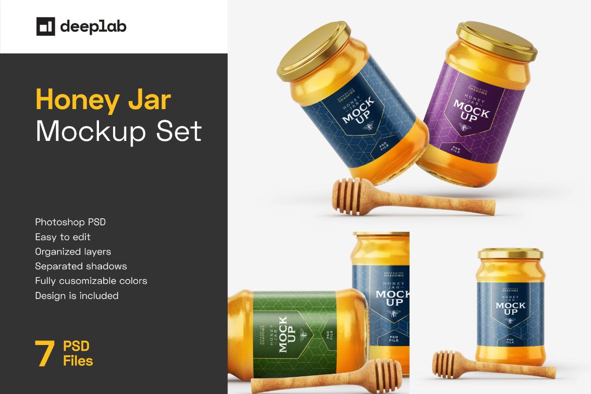 Honey Jar Mockup Set With Dipper