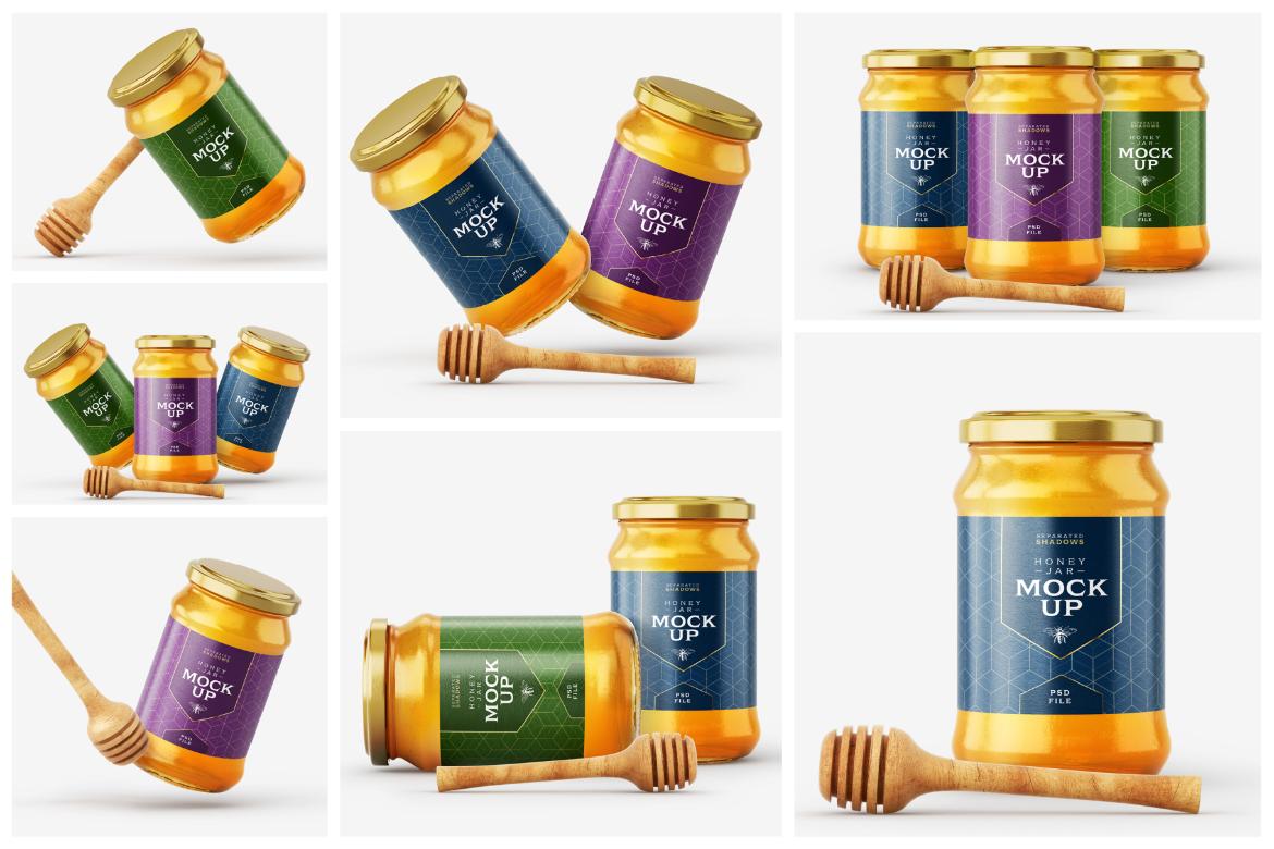 Honey Jar Mockup Set With Dipper