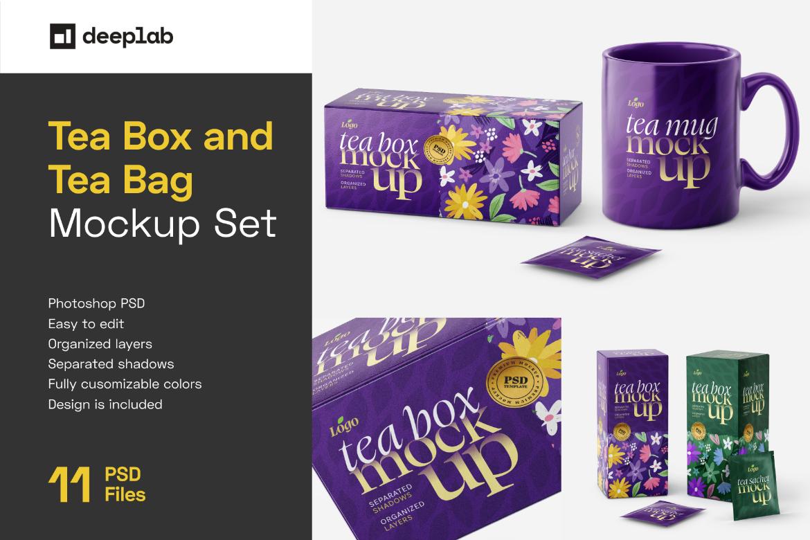Tea Box and Tea Bag Mockup Set