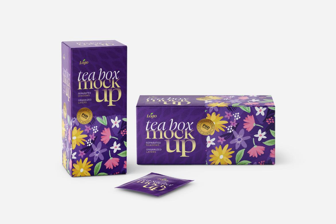 Tea Box and Tea Bag Mockup Set