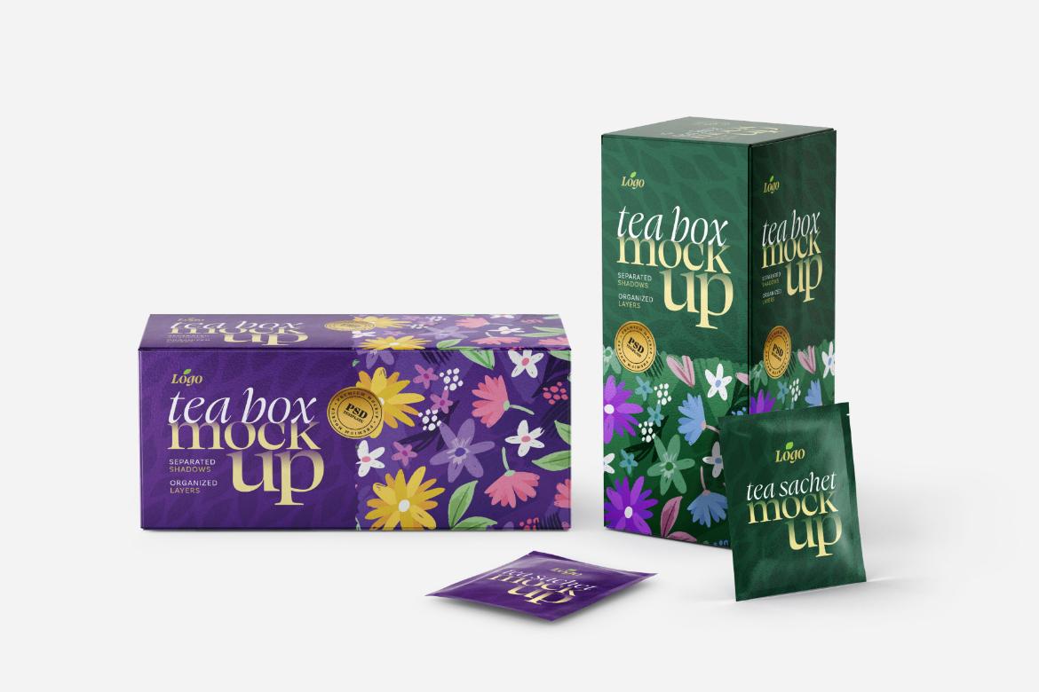 Tea Box and Tea Bag Mockup Set