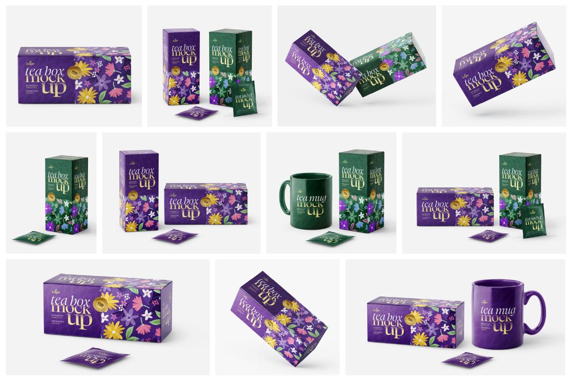 Tea Box and Tea Bag Mockup Set