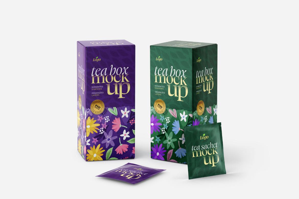 Tea Box and Tea Bag Mockup Set