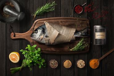 Fish on a Cooking Board Mockup Scene