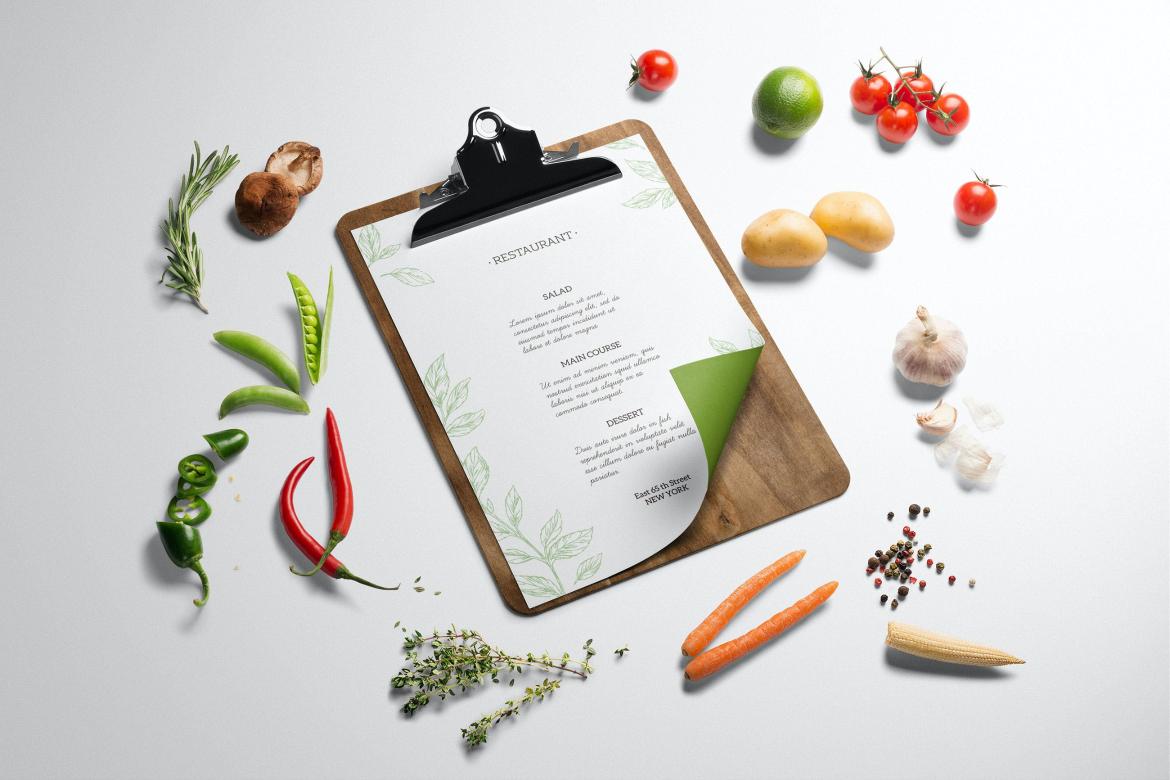 Clipboard Menu Food Mockup Scene