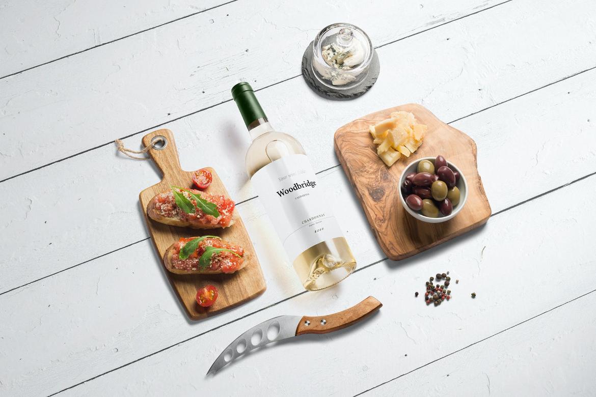 White Wine Bottle Food Mockup Scene