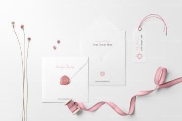 Envelope and Card Floral Decor Mockup Scene
