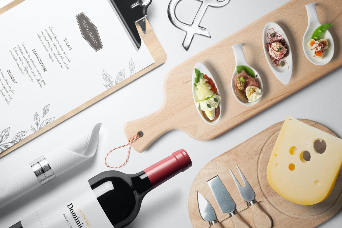 Wine Bottle and Menu Food Mockup Scene