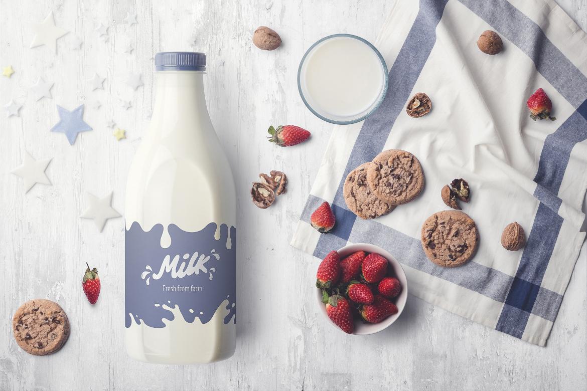Milk Bottle Mockup Top View Scene 01