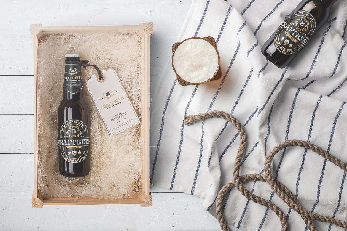 Beer Bottle Packaging Mockup Top View Scene 01