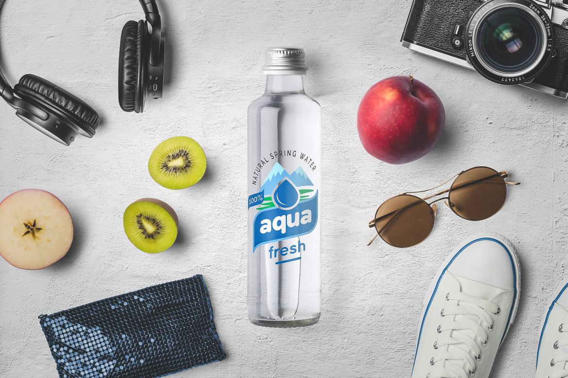 Water Bottle Lifestyle Mockup Top View Scene 01