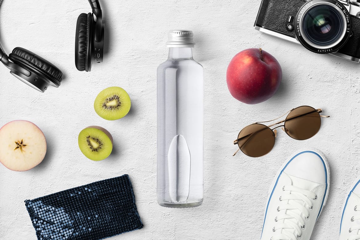 Water Bottle Lifestyle Mockup Top View Scene 01