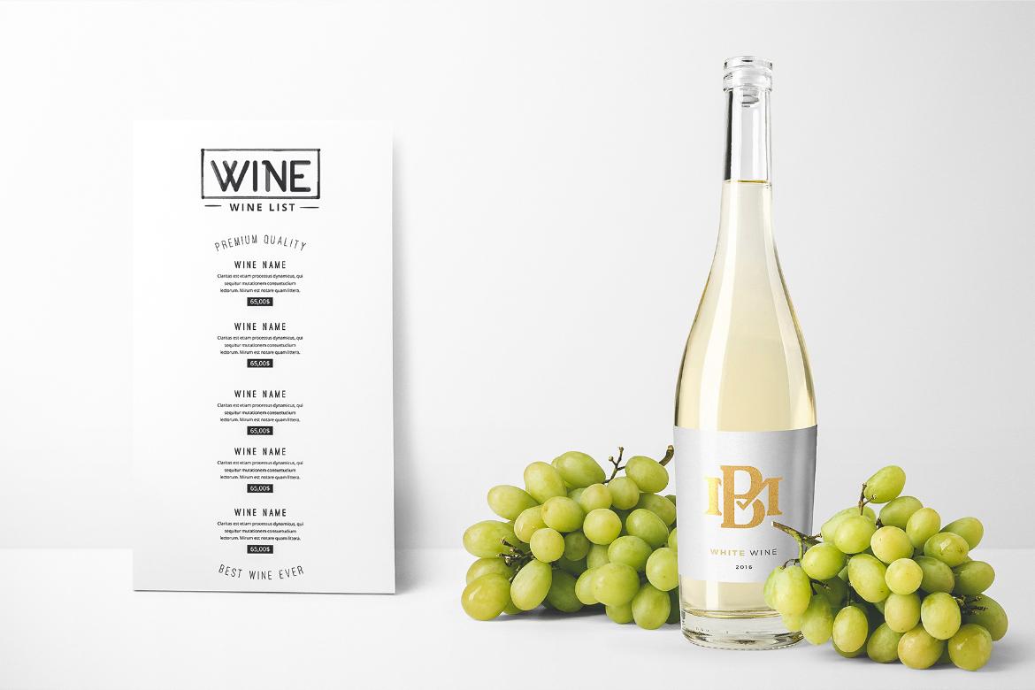 Wine Bottle and Menu Mockup Front View Scene 01