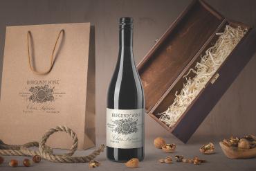 Wine Bottle and Packaging Mockup Front View Scene 02