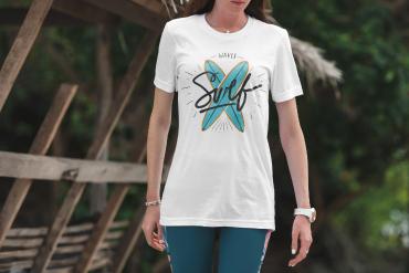 T-Shirt Mockup Female Model Vacation Scene 06