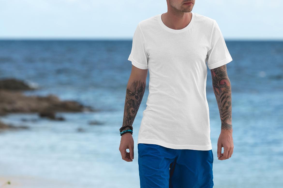 T-Shirt Mockup Male Model Vacation Scene 05