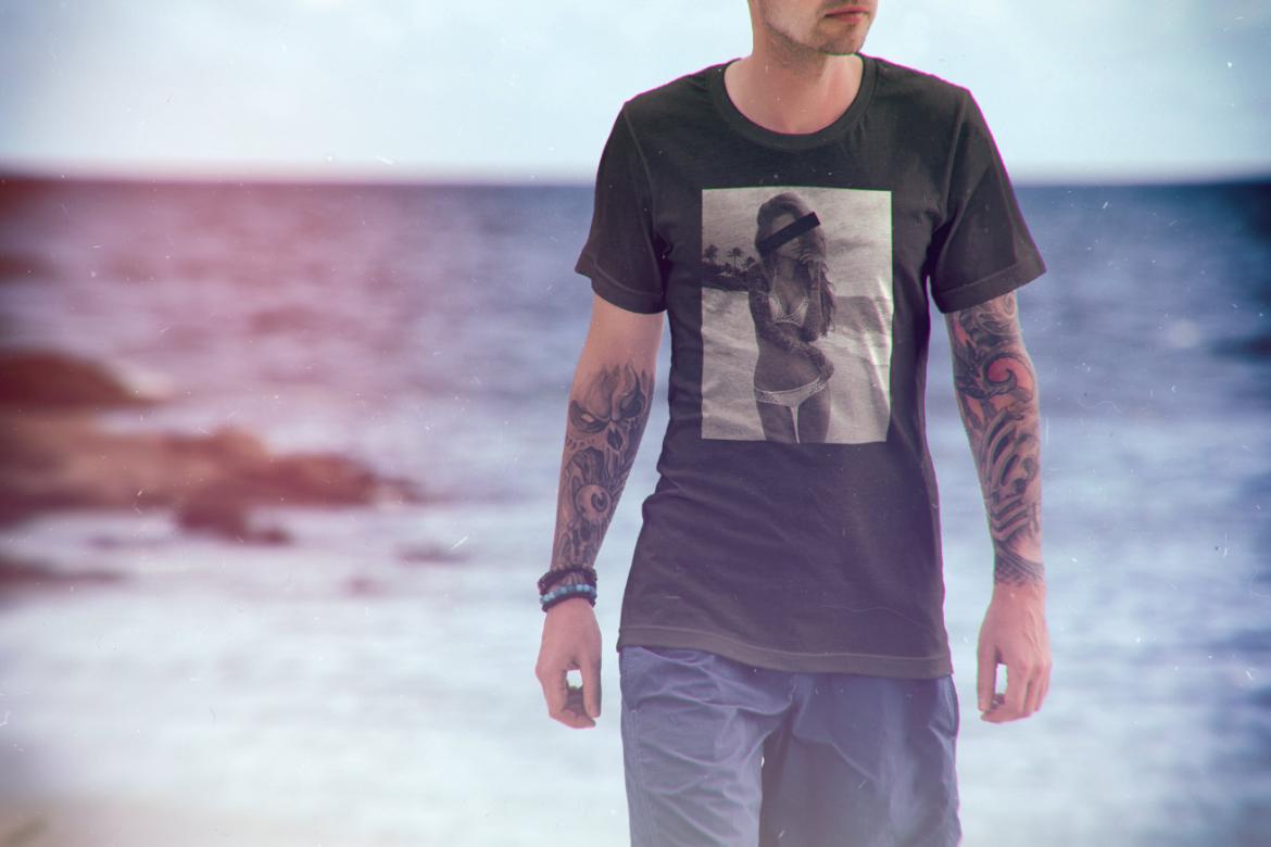 T-Shirt Mockup Male Model Vacation Scene 05