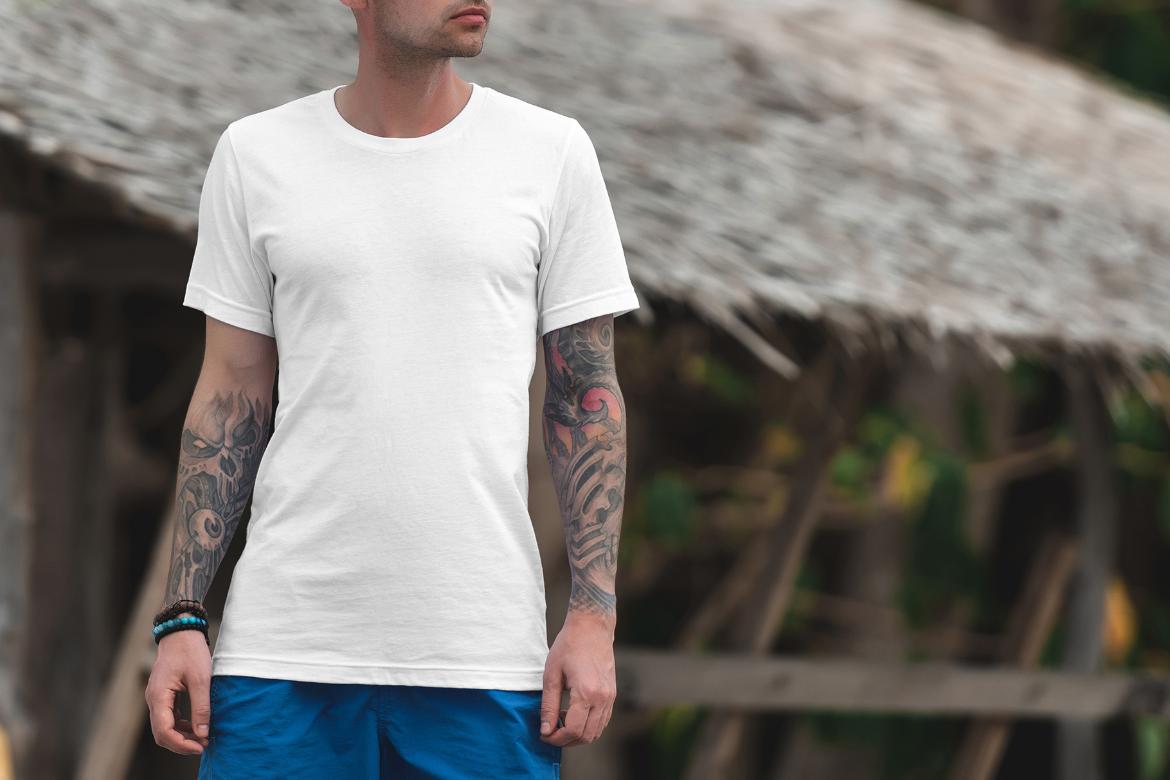 T-Shirt Mockup Male Model Vacation Scene 07