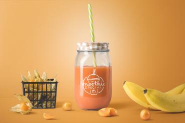 Fruit Smoothie Jar Mockup Front View Scene