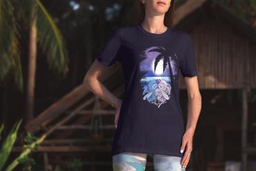 T-Shirt Mockup Female Model Vacation Scene 17