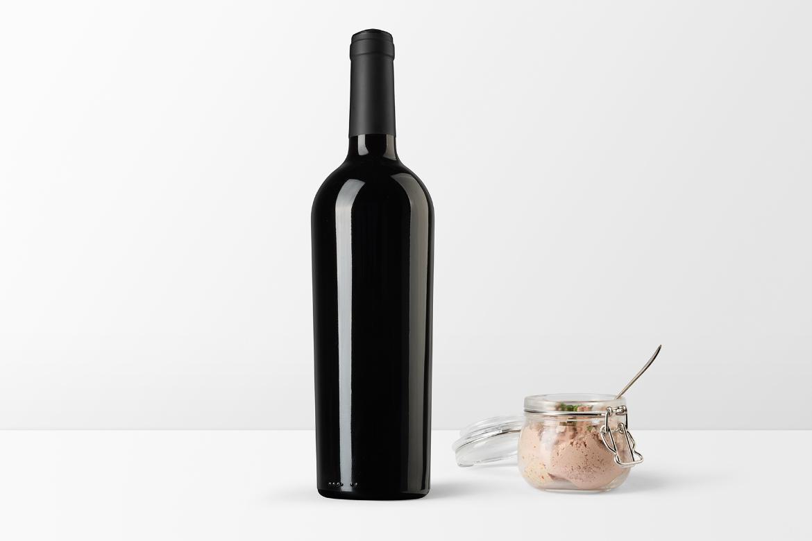 Wine Bottle and Food Mockup Front View Scene 04