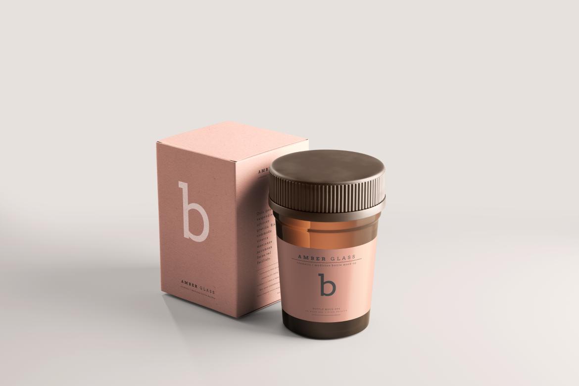 Amber Glass Pills Bottle Mockups