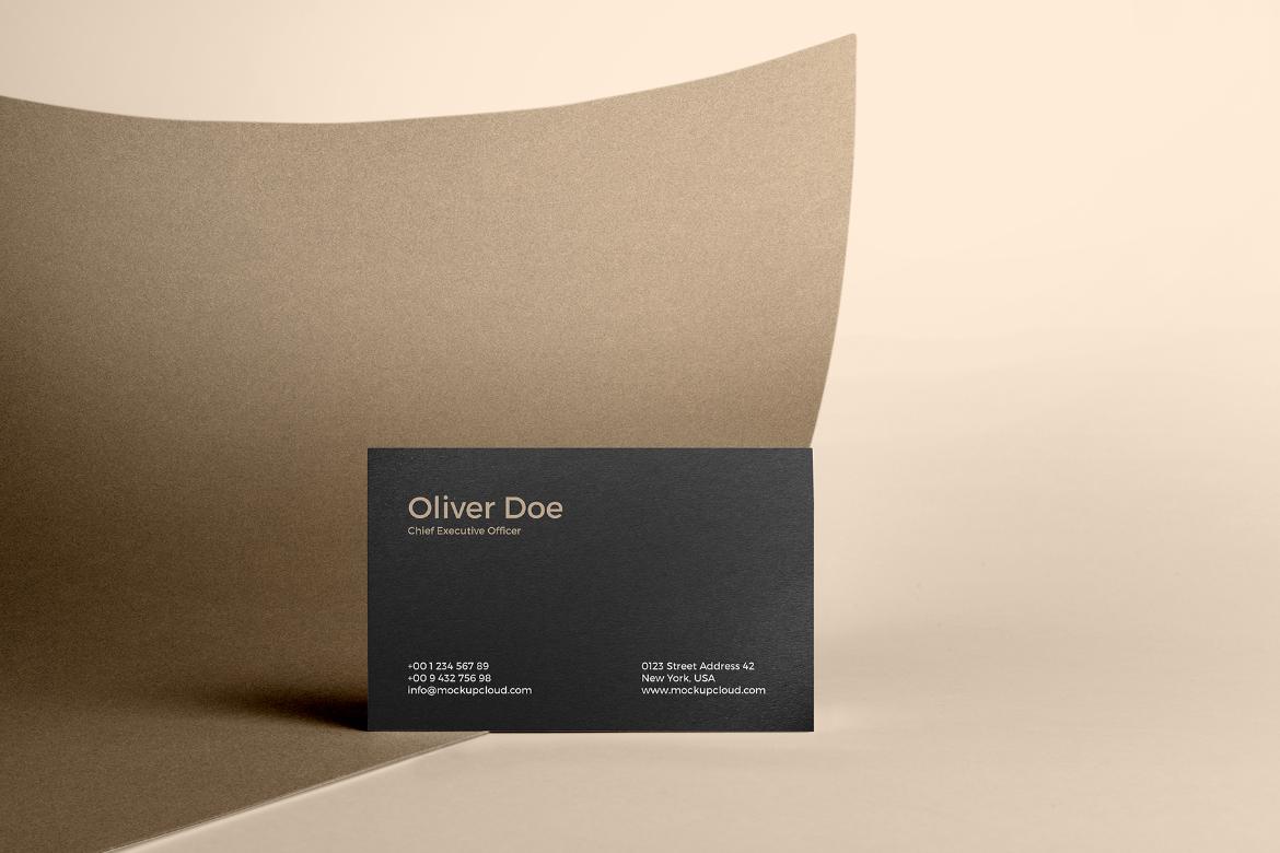 Business Card and Curved Paper Mockup Scene 01