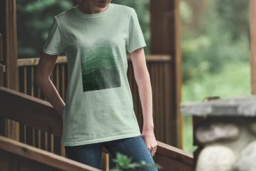 T-Shirt Mockup Female Model Adventure Scene 02