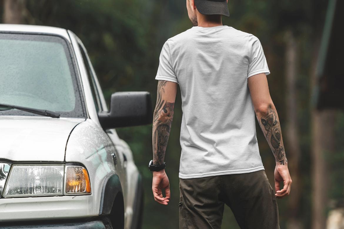 T-Shirt Mockup Male Model Adventure Scene 03