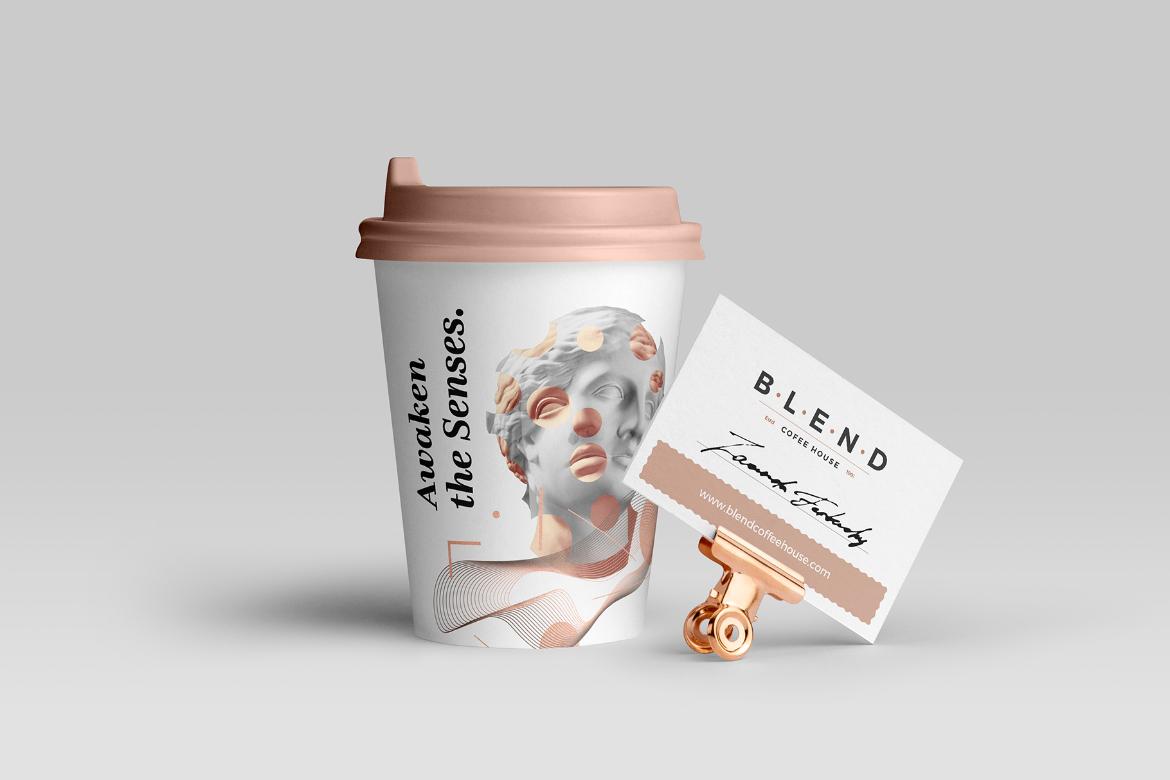 Blend Coffee Cup and Card Mockup Scene 23