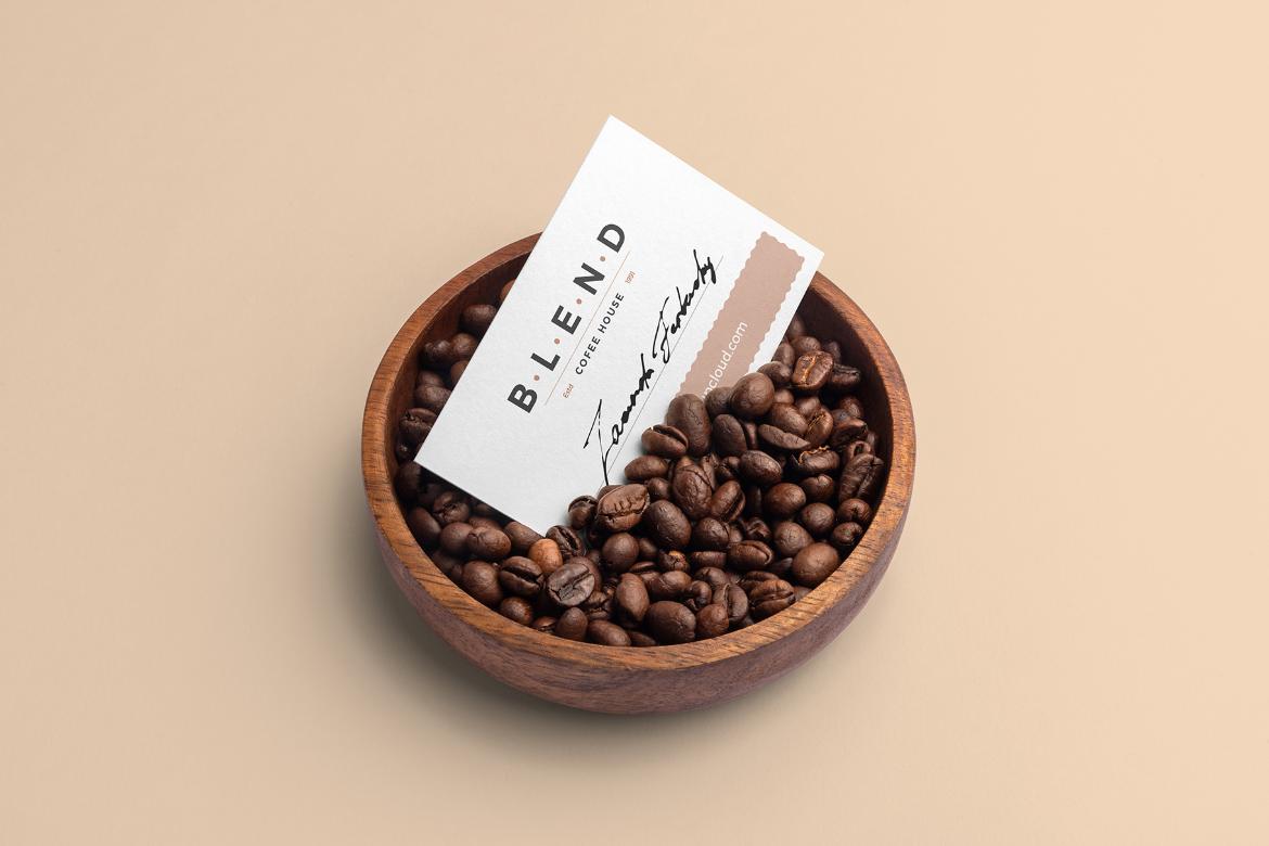 Coffee Beans Bowl Business Card Mockup Scene 27