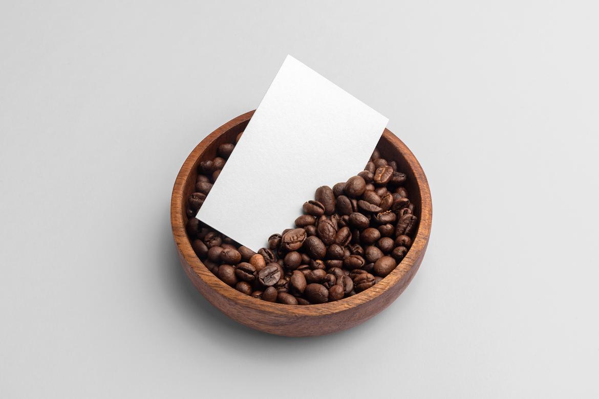 Coffee Beans Bowl Business Card Mockup Scene 27