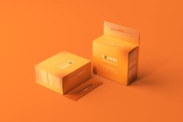Mockups of Square Packaging Box With Hang Tab