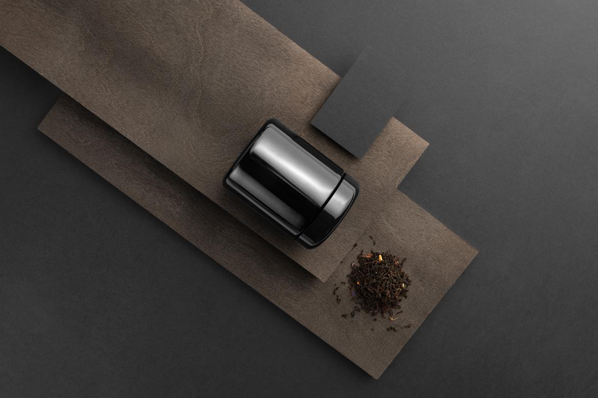 Black Jar Packaging Container Tea Mockup Scene 25