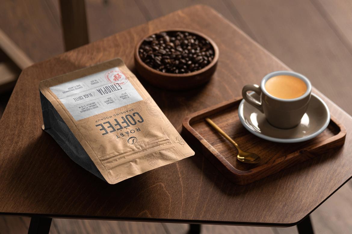 Roast Coffee Packaging Mockup Scene 01
