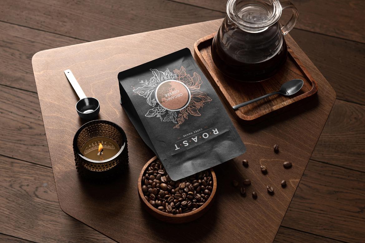 Roast Coffee Packaging Mockup Scene 05
