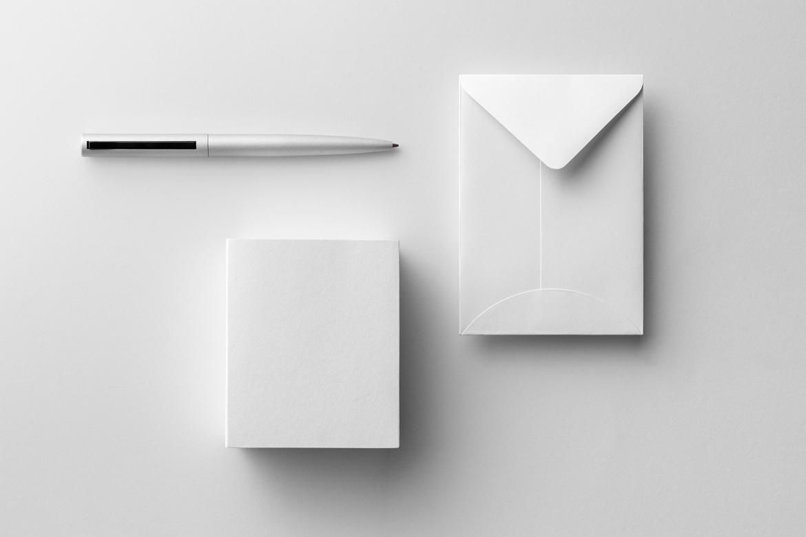 MNML Envelope and Box Branding Mockup Scene 22