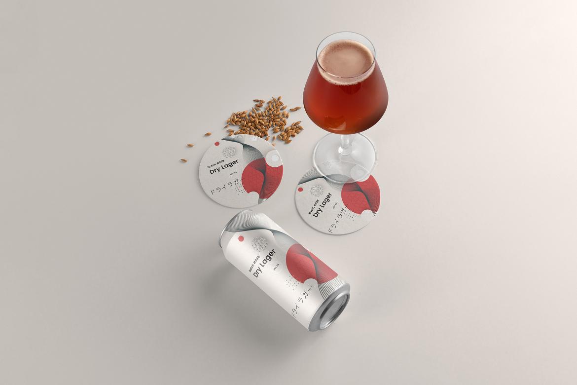 Craft Beer Can With Glass Mockup Scene 12