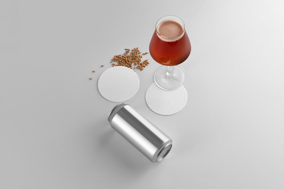 Craft Beer Can With Glass Mockup Scene 12