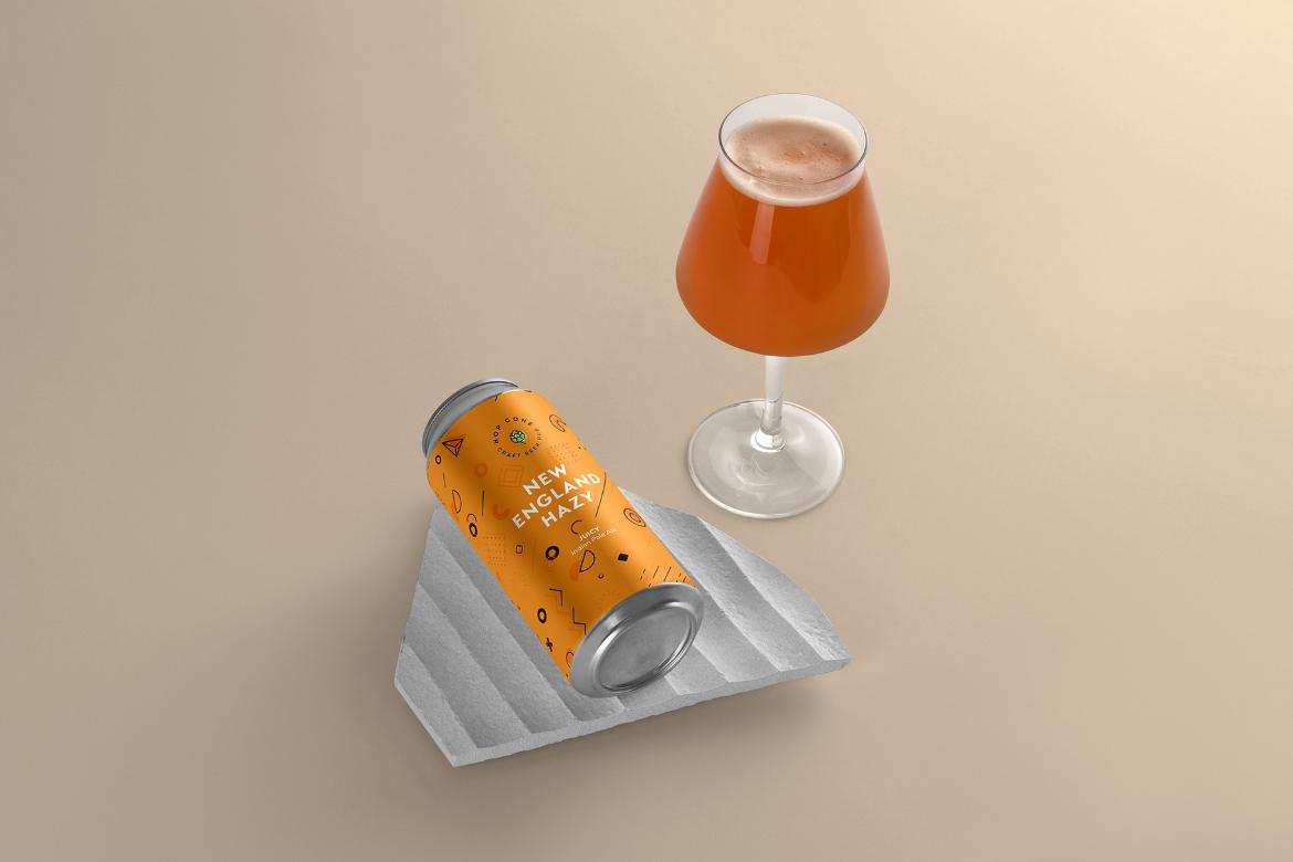 Craft Beer Can With Glass Mockup Scene 13