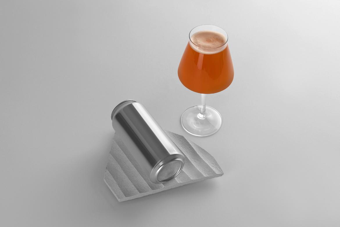 Craft Beer Can With Glass Mockup Scene 13