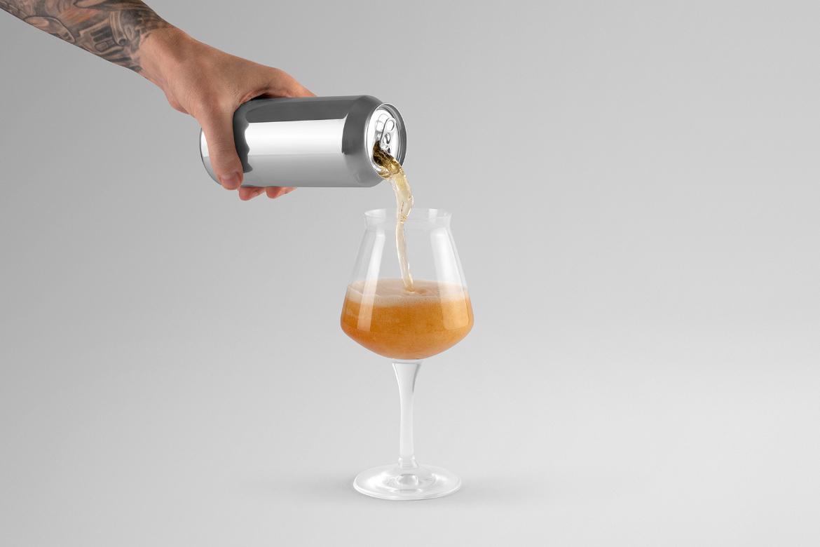 Craft Beer Can Pouring Into Glass Mockup Scene 17