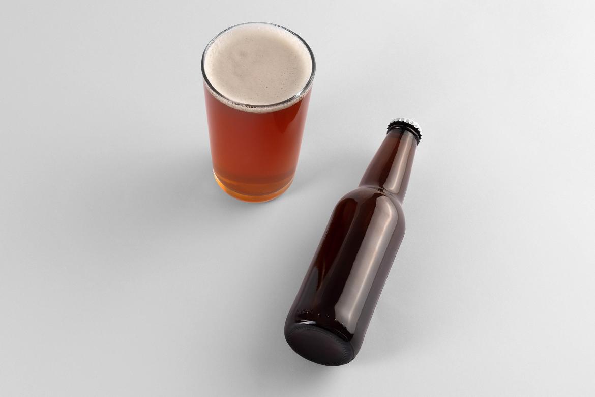 Craft Beer Bottle With Glass Mockup Scene 29