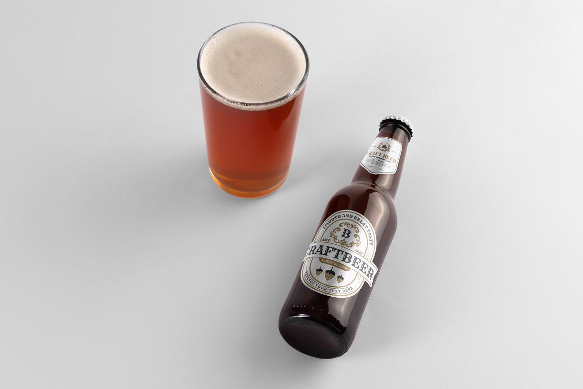 Craft Beer Bottle With Glass Mockup Scene 29