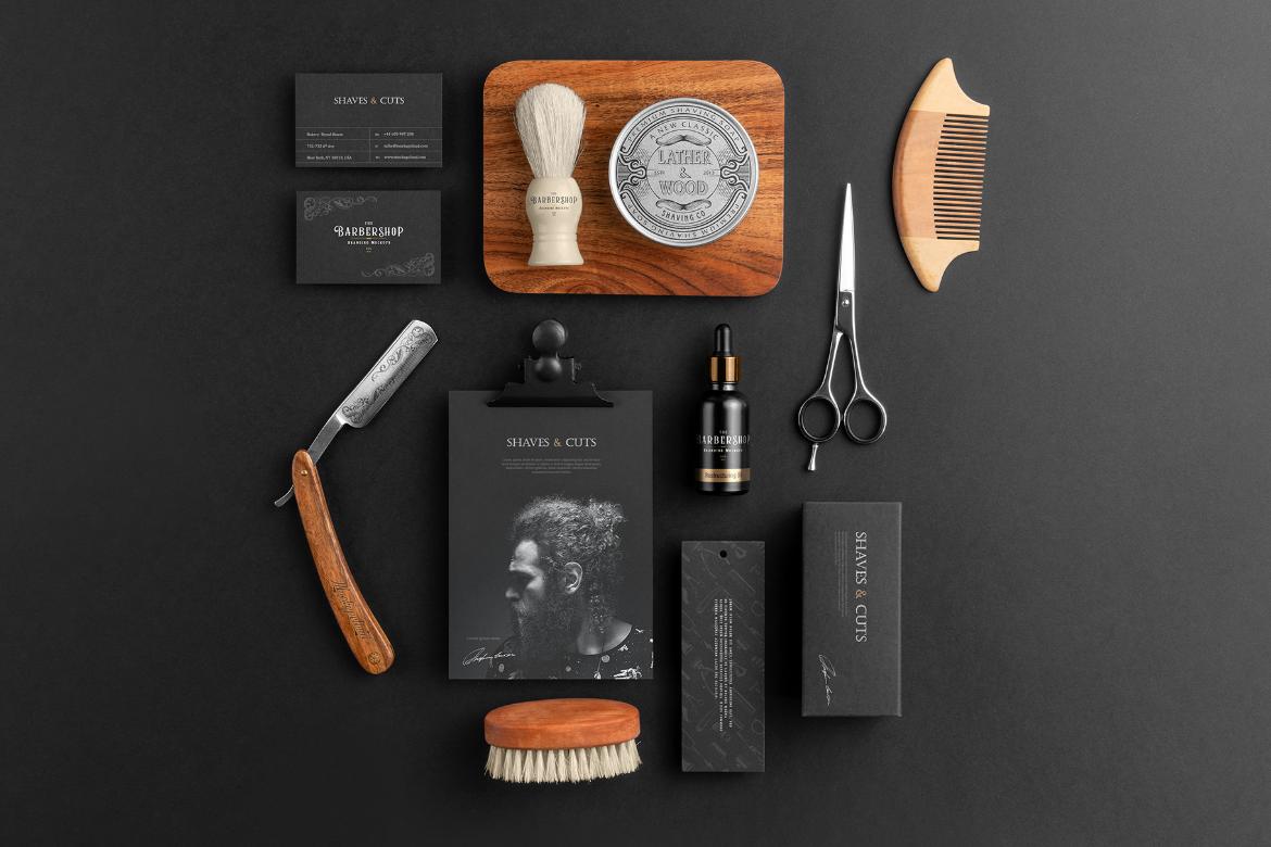 Barbershop Branding and Packaging Mockup Scene 02