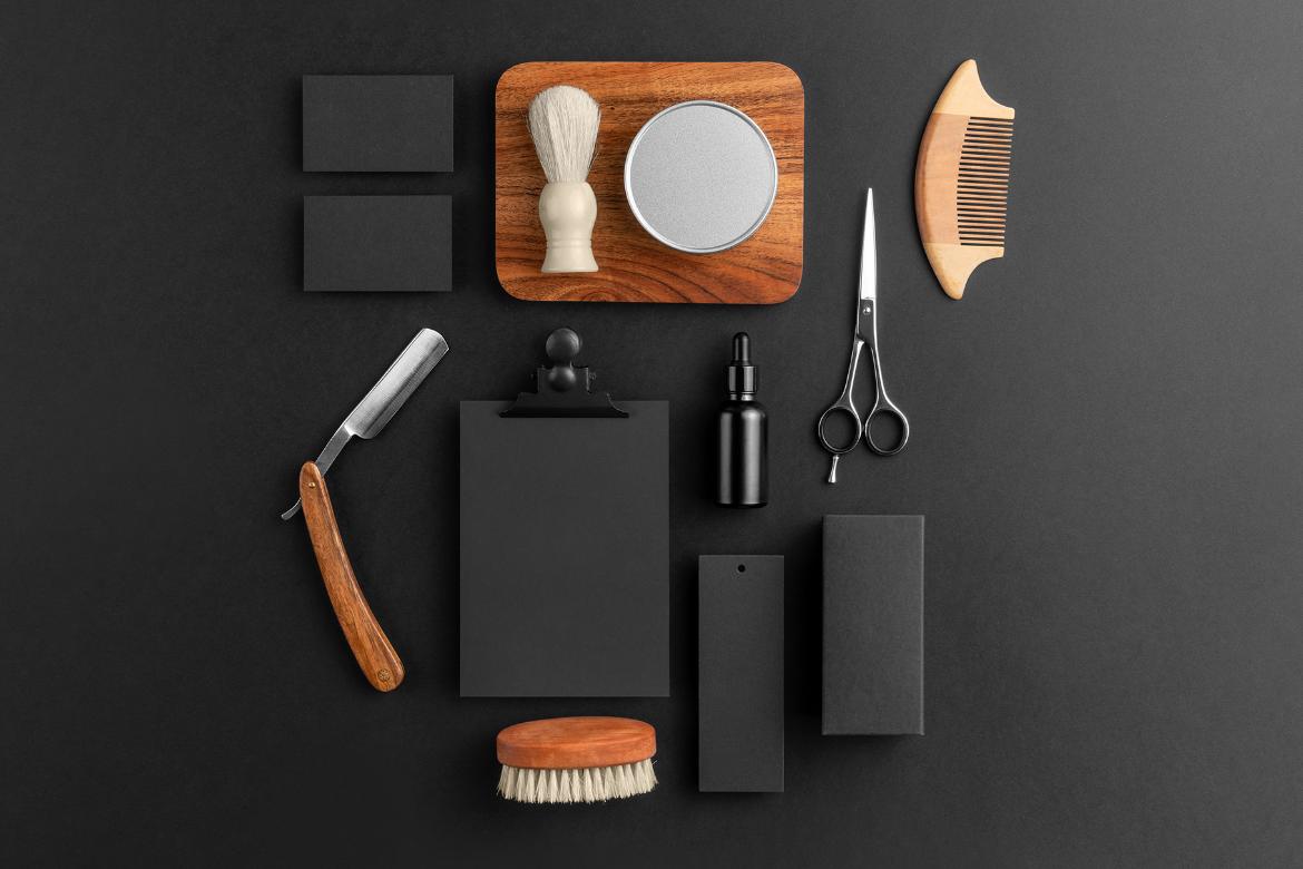 Barbershop Branding and Packaging Mockup Scene 02